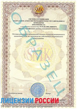 Образец сертификата соответствия (приложение) Воскресенское Сертификат ISO 13485